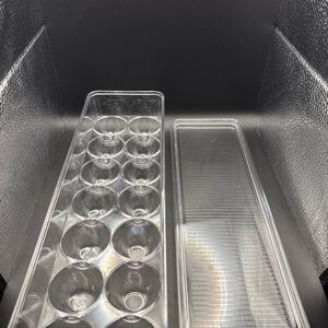 Clear Acrylic Refrigerator Egg Holder W/Lid. 14-Egg Tray. Stackable.